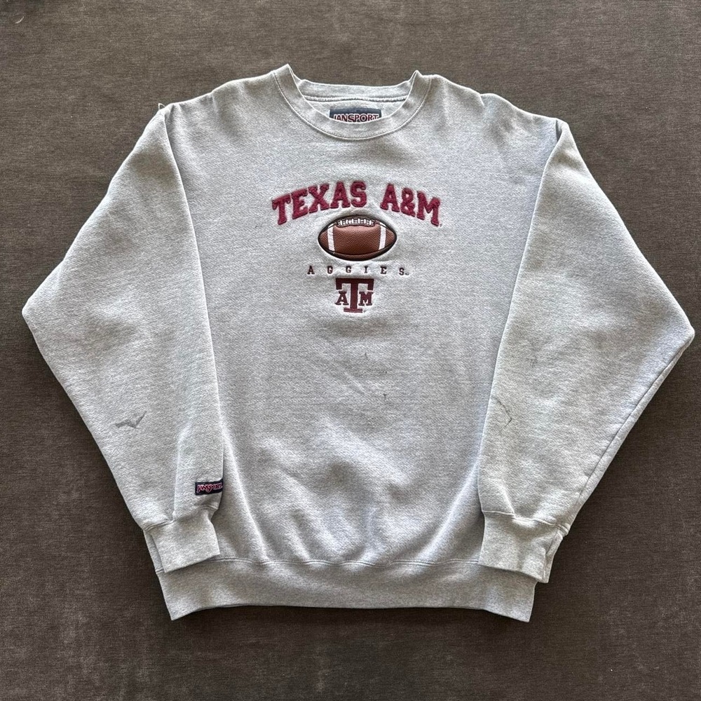 Vintage JanSport Texas A&M Aggies Football Sweatshirt Gray XL Embroidered